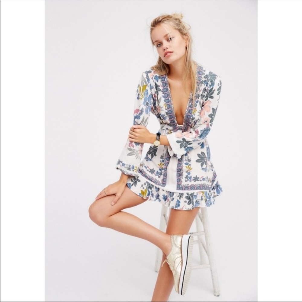 Free People Cream Floral Mini Dress or Blouse w/Ties - Picture 5 of 11